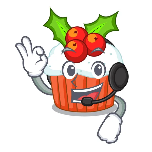 Con auriculares deliciosos cupcakes de Navidad aislados en la mascota — Vector de stock