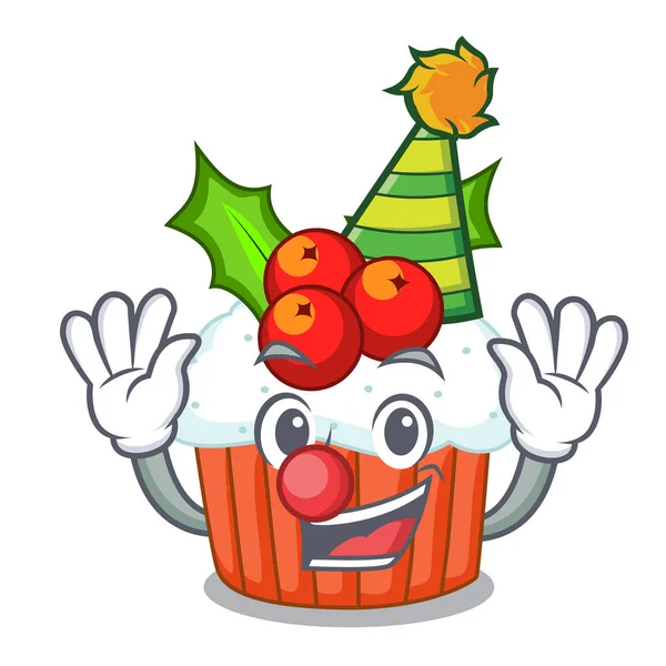 Payaso deliciosos cupcakes de Navidad aislados en la mascota — Vector de stock