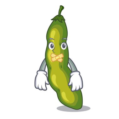 Maskot izole sessiz yeşil fasulye pod