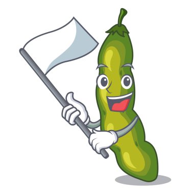 Bayrağı ile yeşil fasulye üzerinde izole maskot pod.