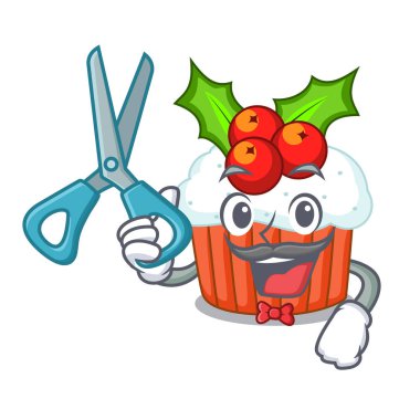 Kuaför karakter Noel kek holly berry vektör çizim ile