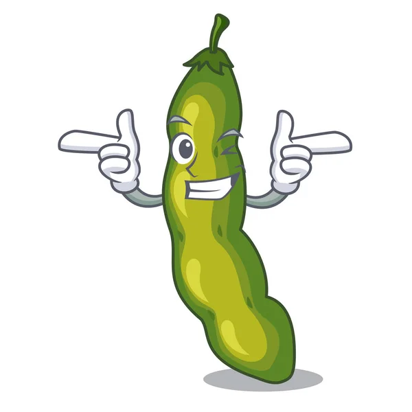 Guiño verduras vaina verde frijol en dibujos animados — Vector de stock