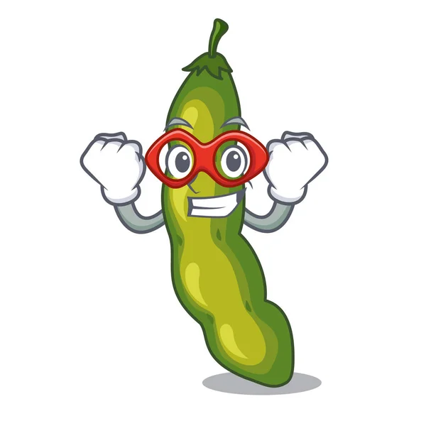 Super Héroe Verduras Vaina Verde Frijol Ilustración Vector Dibujos Animados — Vector de stock