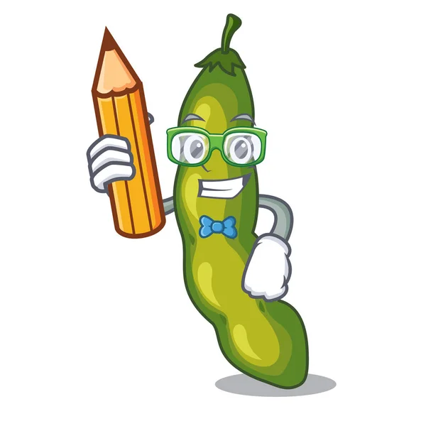Estudiante verduras vaina verde frijol en dibujos animados — Vector de stock