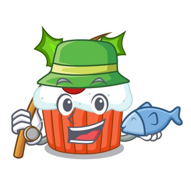 Balık tutma süslenmiş Noel kek parti için karikatür