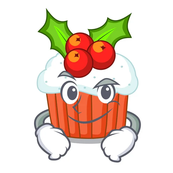 Lächelnder Cartoon hausgemachte Weihnachts-Cupcakes mit Streusel — Stockvektor