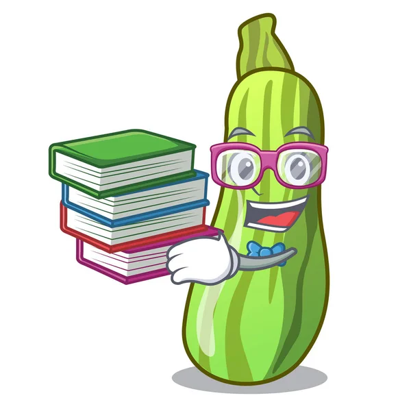 Maskot vektör illüstrasyon izole kitap taze sebze kabak ile öğrenci