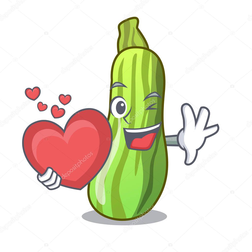 With heart fresh green zucchini in cartoon box vector illustration