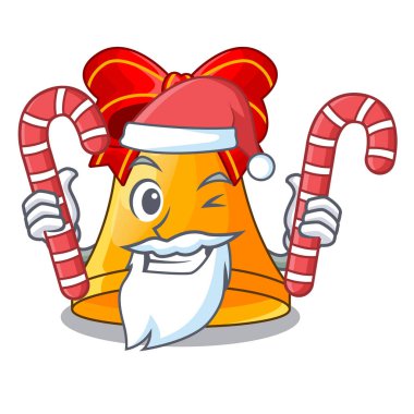 Santa maskot vektör illüstrasyon izole şeker altın Noel bell ile