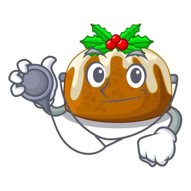 Doktor karakter geleneksel Noel pudingi plaka üzerinde