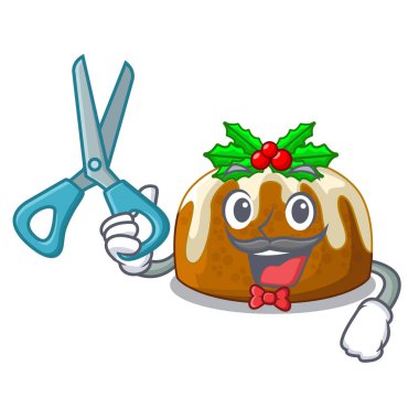 Karakter geleneksel Noel pudingi plaka üzerinde berber