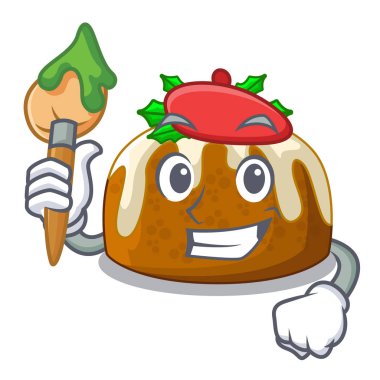 Sanatçı karakteri geleneksel Noel pudingi plaka üzerinde