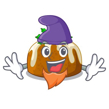 Elf karakter geleneksel Noel pudingi plaka üzerinde