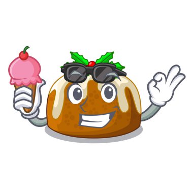 Dondurma çizgi film ev yapımı Noel pudingi ile holly ile