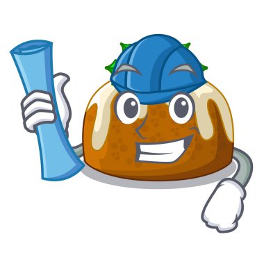 Mimar çizgi film ev yapımı Noel pudingi holly vektör çizim ile