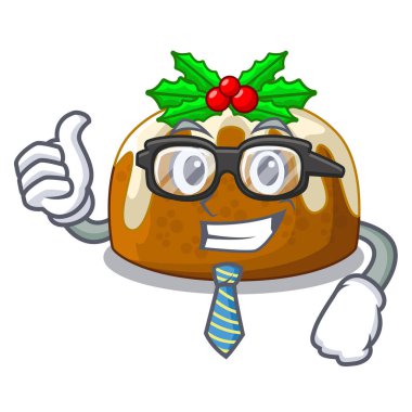 İşadamı çizgi film ev yapımı Noel pudingi holly vektör çizim ile