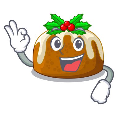 Tamam çizgi film ev yapımı Noel pudingi holly vektör çizim ile