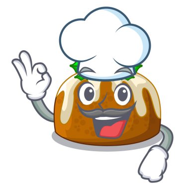 Şef çizgi film ev yapımı Noel pudingi holly vektör çizim ile