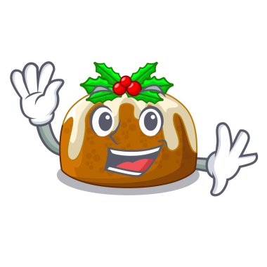 Dalgalanan çizgi film ev yapımı Noel pudingi holly vektör çizim ile