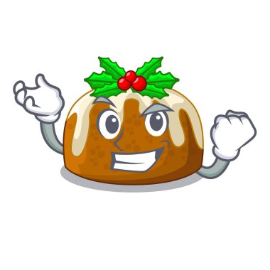 Başarılı çizgi film ev yapımı Noel pudingi holly vektör çizim ile