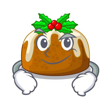 Smirking çizgi film ev yapımı Noel pudingi holly vektör çizim ile