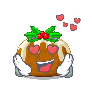 İçinde aşk Noel pudingi yemek tablo karikatür vektör çizim üzerinde