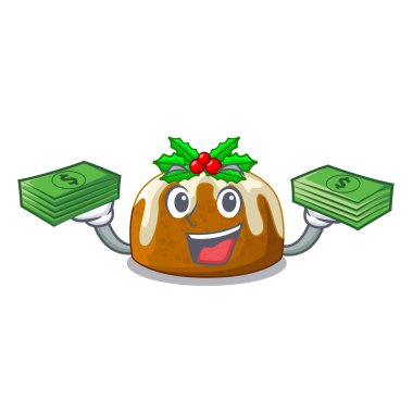 Para Noel pudingi ile yemek tablo karikatür vektör çizim üzerinde