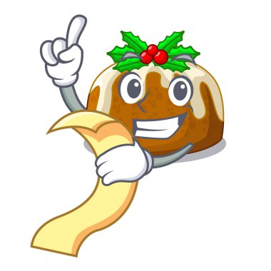 Menü Noel pudingi ile yemek tablo karikatür vektör çizim üzerinde