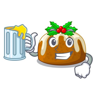 Suyu Noel pudingi ile yemek tablo karikatür vektör çizim üzerinde