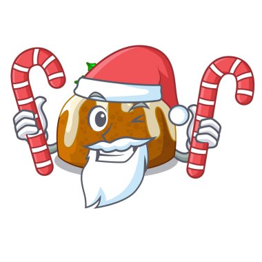 Santa ile şeker Noel pudingi üzerinde maskot izole