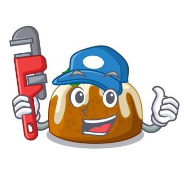 Tesisatçı Noel pudingi üzerinde maskot izole