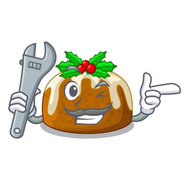 Mekanik Noel pudingi üzerinde maskot izole