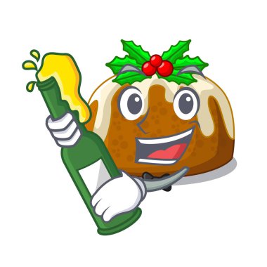 Bira Noel pudingi üzerinde maskot izole