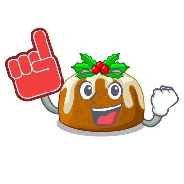 Köpük parmak Noel pudingi üzerinde maskot izole