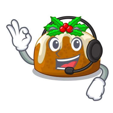 Maskot vektör illüstrasyon izole kulaklık Noel pudingi ile