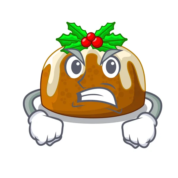 Angry Christmas Pudding Dinning Table Cartoon Vector Illustration — Stock Vector