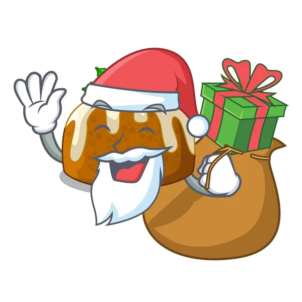 Santa con pudín de Navidad de regalo aislado en la mascota — Vector de stock