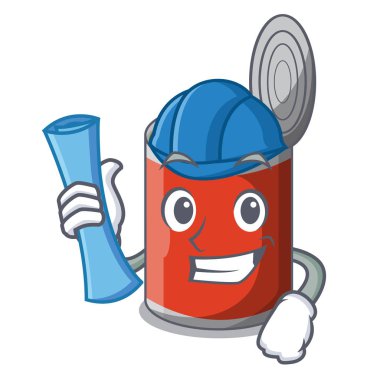 Mimar metal gıda kutular üzerinde bir çizgi film vektör çizim