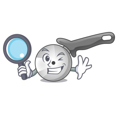 Dedektif karakter pizza kesici kolu karikatür vektör çizim ile