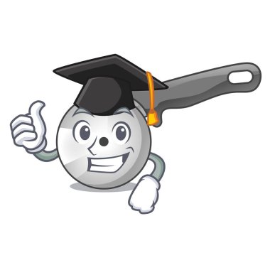 Mezuniyet karakter pizza kesici kolu karikatür vektör çizim ile