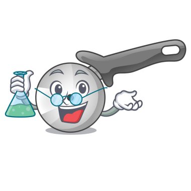 Profesör karakter pizza kesici kolu karikatür vektör çizim ile