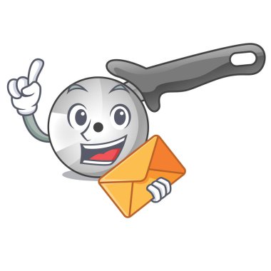 Zarf karakter pizza kesici ile tutamacı karikatür vektör çizim ile