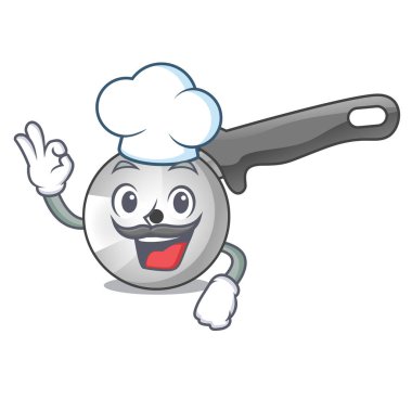 Şef karakter pizza kesici kolu karikatür vektör çizim ile
