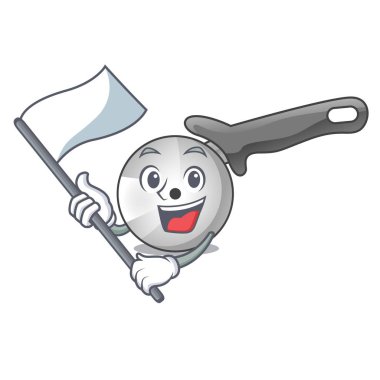 Maskot vektör illüstrasyon izole bayrak pizza kesici bıçak ile