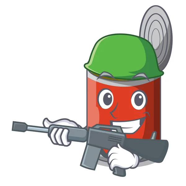 Ejército Personaje Enlatado Alimentos Aislados Ilustración Vector Dibujos Animados — Vector de stock