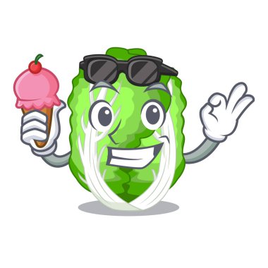 Dondurma karakter Çin lahanası ile ahşap kase