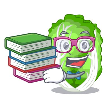 Karikatür izole kitap Çin lahanası sebze ile öğrenci