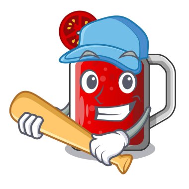 İskambil beyzbol karakter içecek sağlıklı tatlı domates suyu vektör çizim