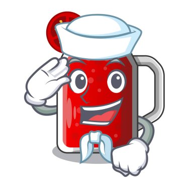 Denizci karakter içecek sağlıklı tatlı domates suyu vektör çizim