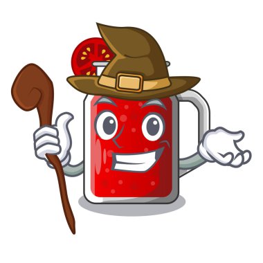 Cadı domates suyu karikatür masada